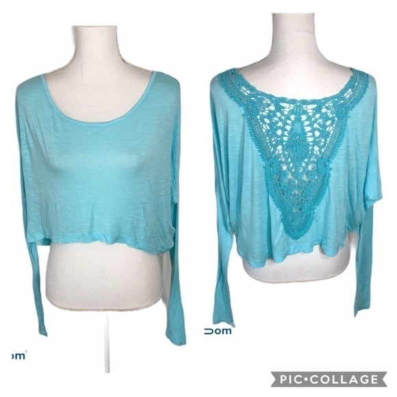 LF Aqua Knit Back Cropped Top NWT XS Blue - Picture 1 of 8